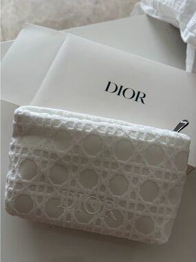 Dior White Embossed Logo Cosmetic Pouch